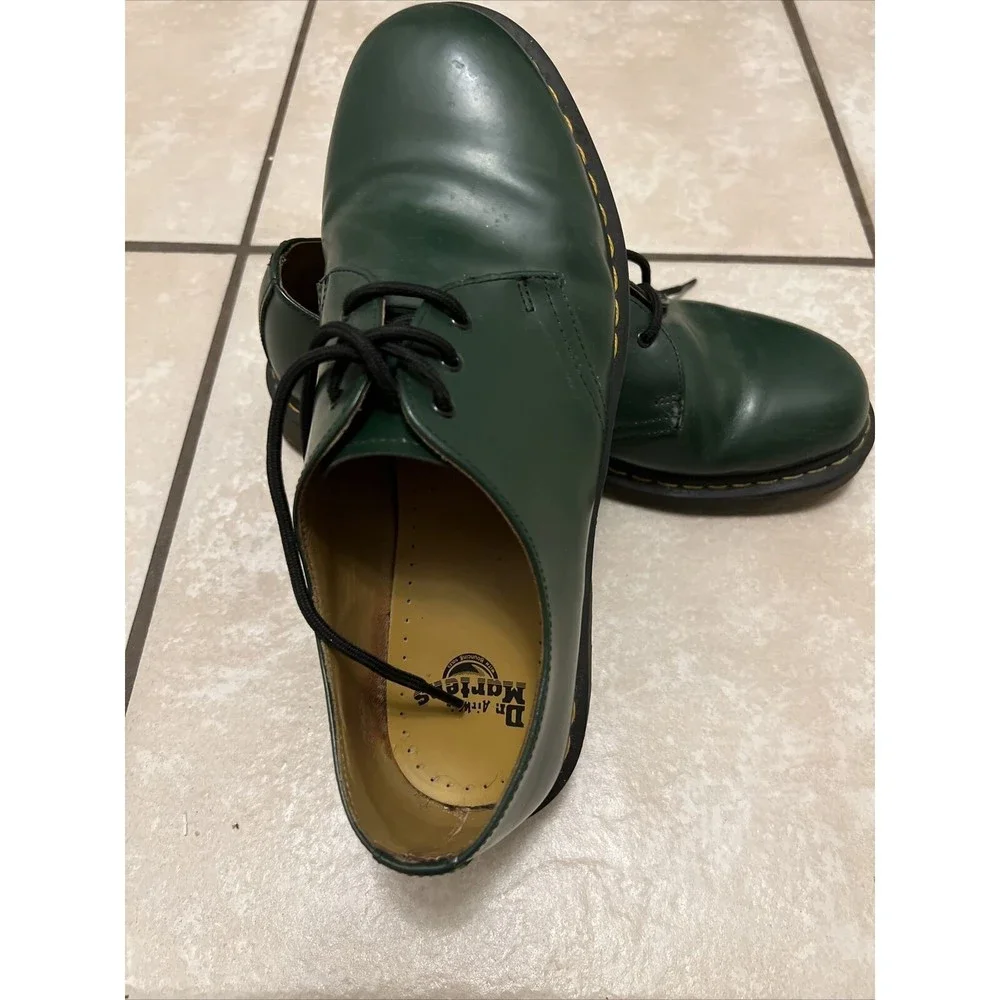 Dr. Martens Men’s Green Leather 3-Eye Derby with Brown Sole